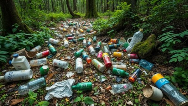 Illegal dumping in Houston: litter and debris scattered in a forest.