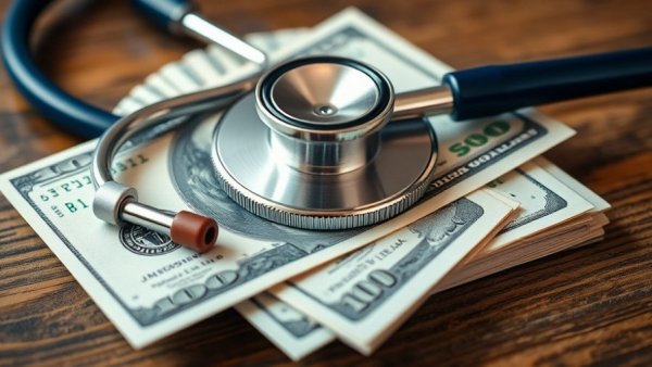 Healthcare consolidation and rising costs represented by stethoscope on money.