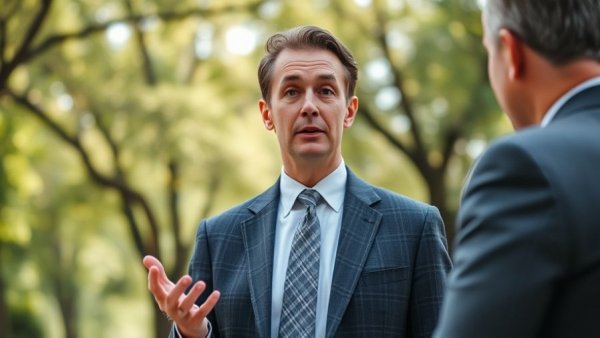 Businessman outdoors discussing Texas Education Agency takeover school districts.