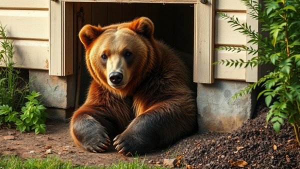Bear living under a house near crawl space entrance.