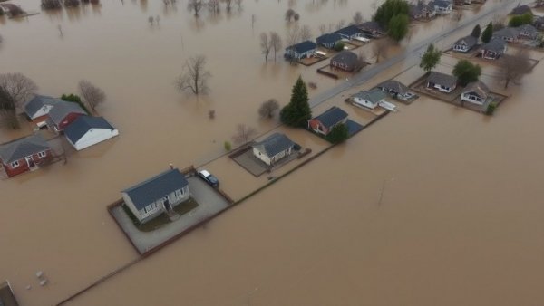 Washington flood evacuation orders: aerial view of flooded homes.