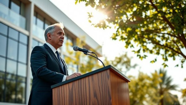 Man at podium discussing security funding in Laredo, Texas.