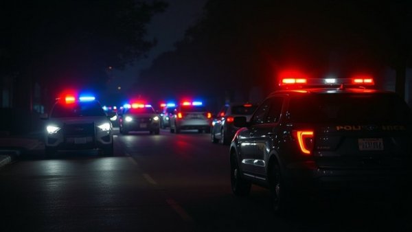Austin police vehicles with lights flashing at night.