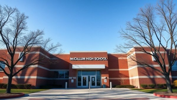 McCallum High School entrance during whooping cough outbreak in Texas.