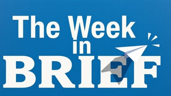 Textured blue background with 'The Week in Brief' text and paper airplane, rural healthcare challenges