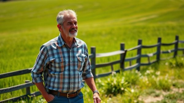 Middle-aged man enjoying sunlight outdoors in lush field, reflecting mental wellness for seniors.