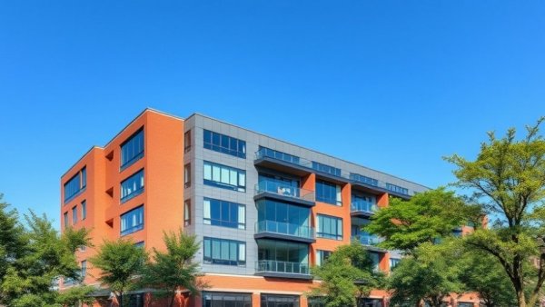 Senior housing development in Houston, modern building with trees under clear sky.