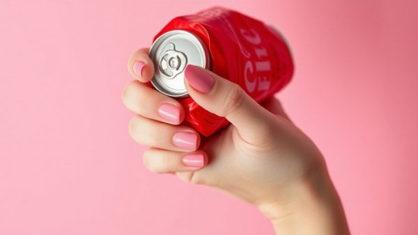 Crushed soda can in hand, mistakes harming gut microbiome concept.