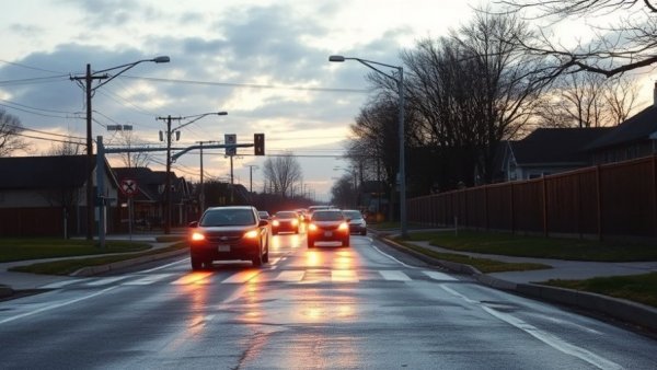 Evening traffic at Katy neighborhood intersection highlighting safety concerns.