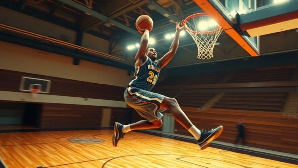 NBA's top plays: basketball player executing a powerful slam dunk.