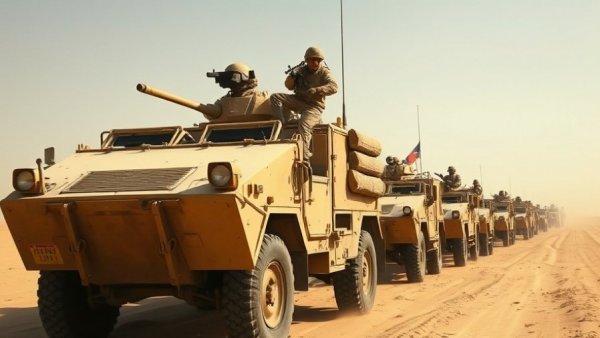 US military convoy under attack in Syrian desert.