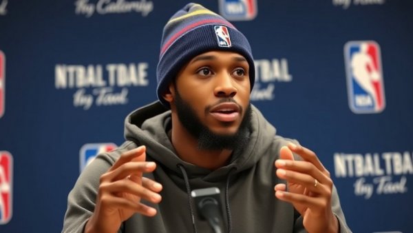 Veteran basketball player showcasing leadership at NBA Cup press conference.