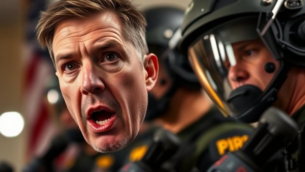 Intense speech with California National Guard backdrop, U.S. crime reports.