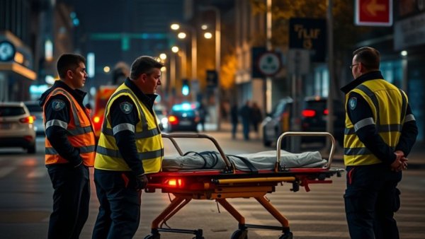 Bondi Beach shooting emergency scene with paramedics at night.