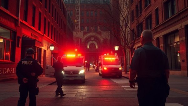 Police securing area at Brown University incident, emergency lights.