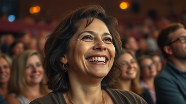 Proud woman at event, reminiscent of Heisman Trophy celebration.