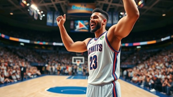 In-season tournament NBA player celebrates win at press conference.
