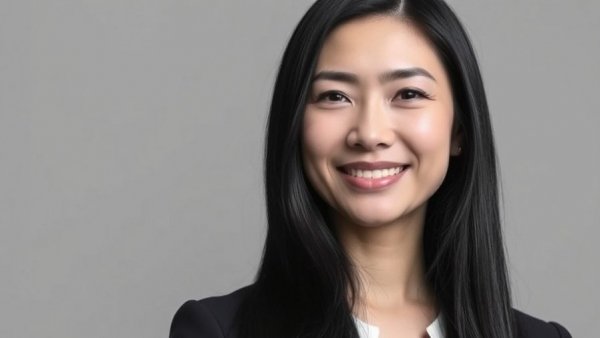 Professional woman smiling mildly in a monochrome portrait.