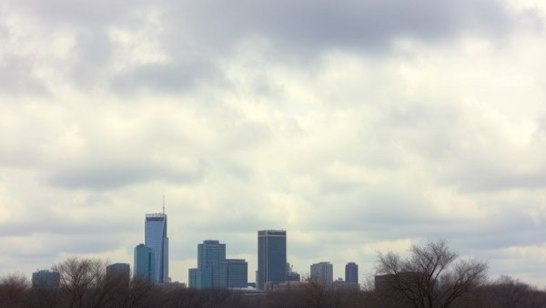 Austin skyline under overcast sky, highlighting cold atmosphere.