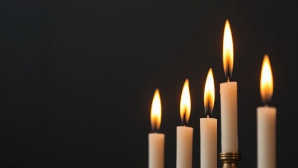 Austin menorah lighting with candle flame close-up.