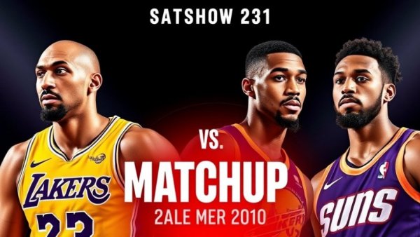 Lakers vs Suns game highlights poster featuring players.