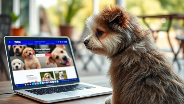 Fluffy dog beside laptop with Petco site, highlighting data breach.