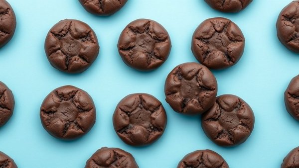 Pattern of zero-sugar chocolate cookies on blue background.