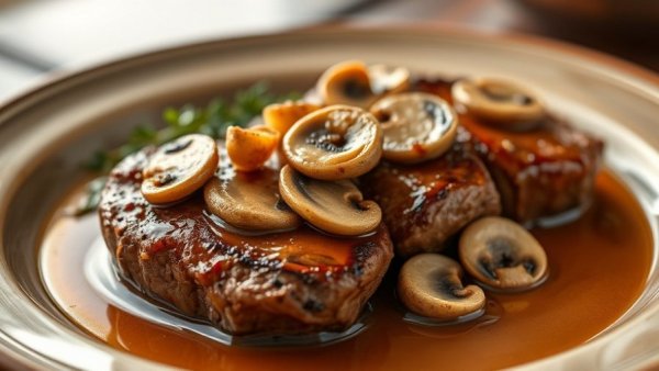 Warming foods winter wellness: Beef medallions with mushrooms in a rich sauce.