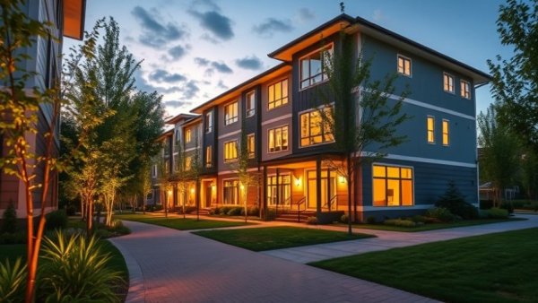 Residential building in Houston build to rent market in evening light.