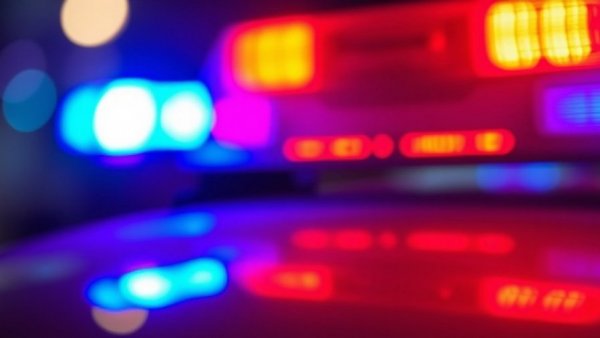 Bright emergency lights in red and blue, abstract scene.