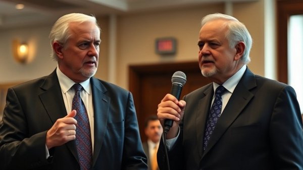 Two men in suits discussing declassified drug boat strike.