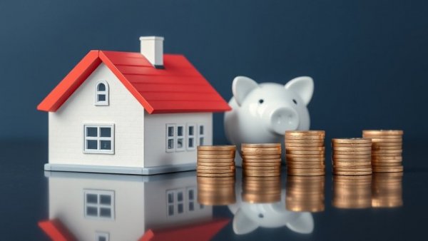 House model, piggy bank, and coins symbolizing home equity loan vs cash-out refinance.