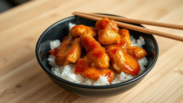 San Antonio dining: Glazed chicken and rice bowl with chopsticks.