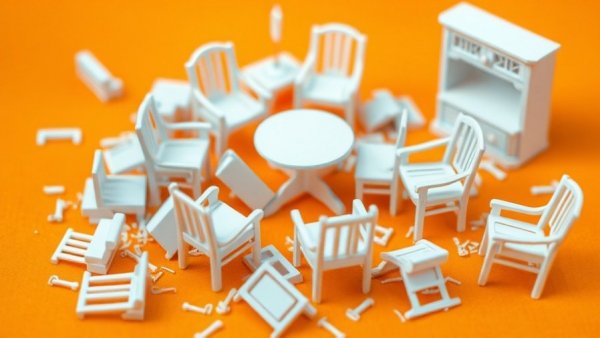 Signs for family therapy depicted by disarrayed miniature furniture.