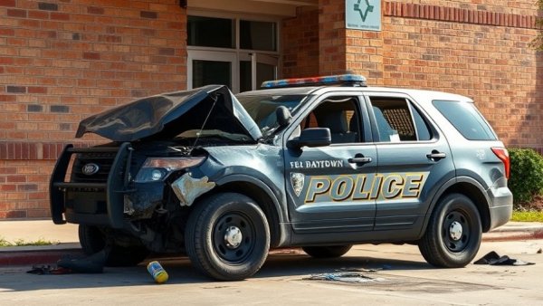 Damaged Baytown police SUV involved in incident outside.