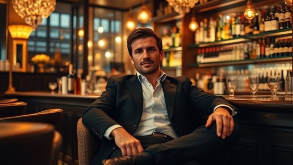 Relaxed man in stylish bar, Berg Hospitality Group Denver expansion.