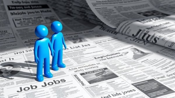 Abstract figures symbolize Houston job market trends on newspaper listings.