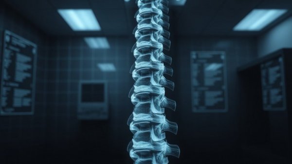 X-ray of human spine showing curvature - astrocyte spinal cord repair relevance.