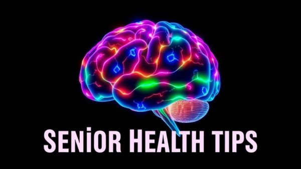Vibrant brain illustration with glowing neural paths and health tips.