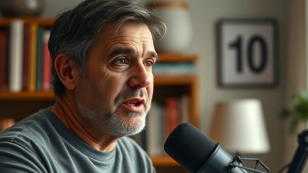 Middle-aged man discussing 24 hour fast benefits in home studio.