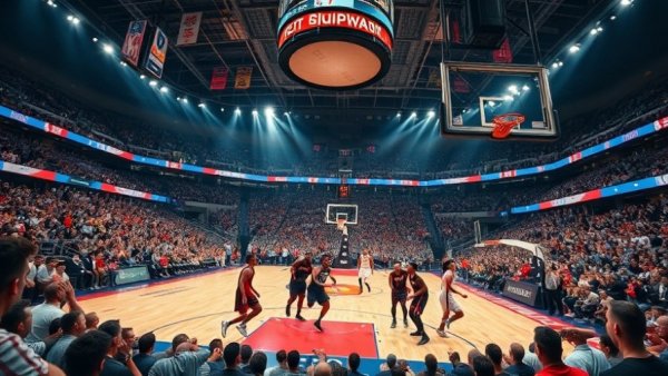 Intense NBA game capturing the momentum in a vibrant arena.