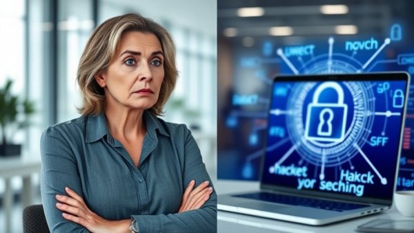 U.S. national cybersecurity risks highlighted by concerned expert and digital security imagery.