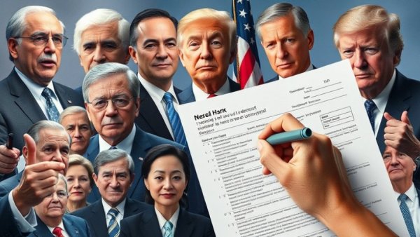 Healthcare reform news collage with political figures and medical document.