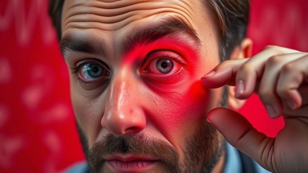 Man highlights visible signs of kidney disease in eye magnification.