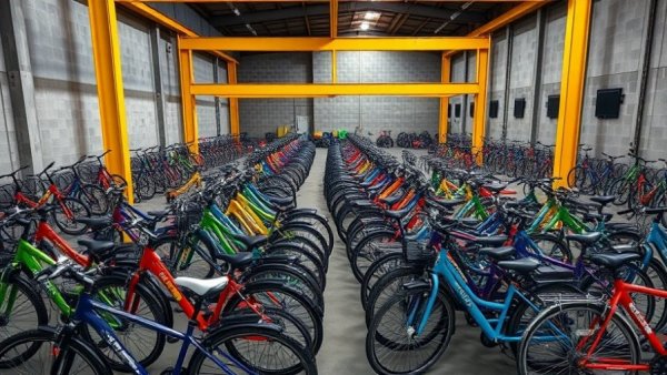 Colorful bicycles in a San Antonio warehouse for community event.