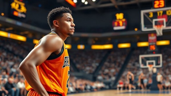 LaMelo Ball in vibrant orange jersey, NBA game action shot.