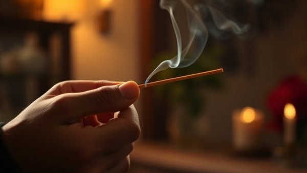 A hand lighting an incense stick, discussing burning incense health risks.