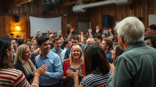 Texas news: lively political gathering indoors with diverse group.