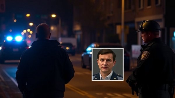 Providence police at nighttime scene with inset image of man.