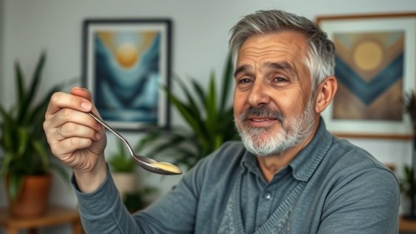 Natural sleep remedies for older adults discussed by a middle-aged man indoors.